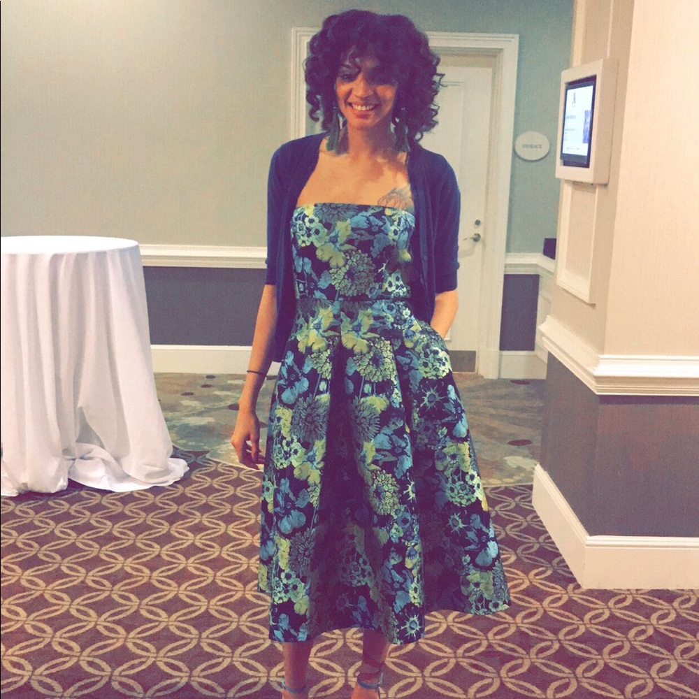 Tea-length floral cocktail dress